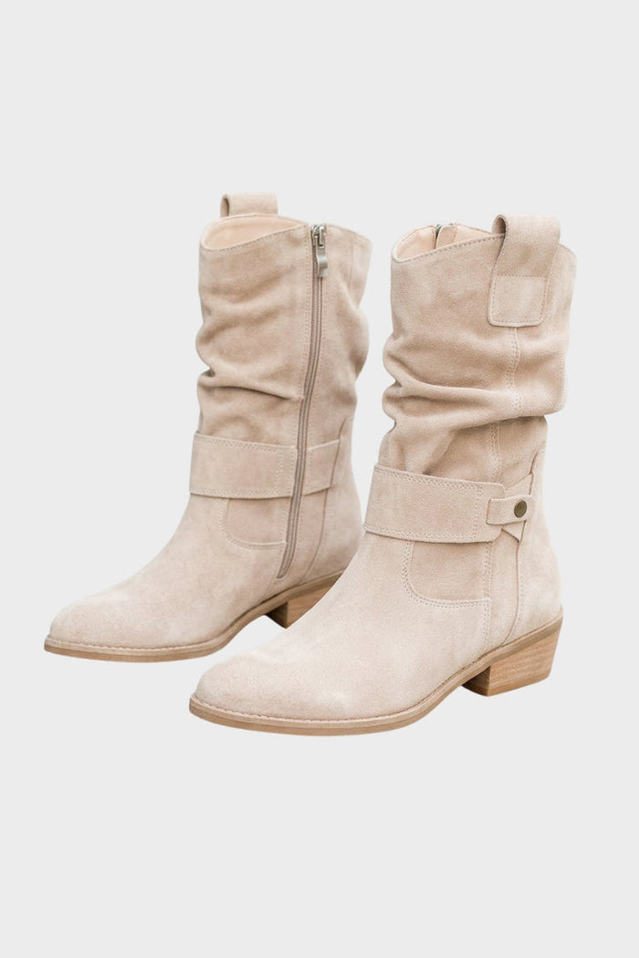 Damen Stiefel in Wadenhöhe | Schnallenriemen & Niedriger Absatz