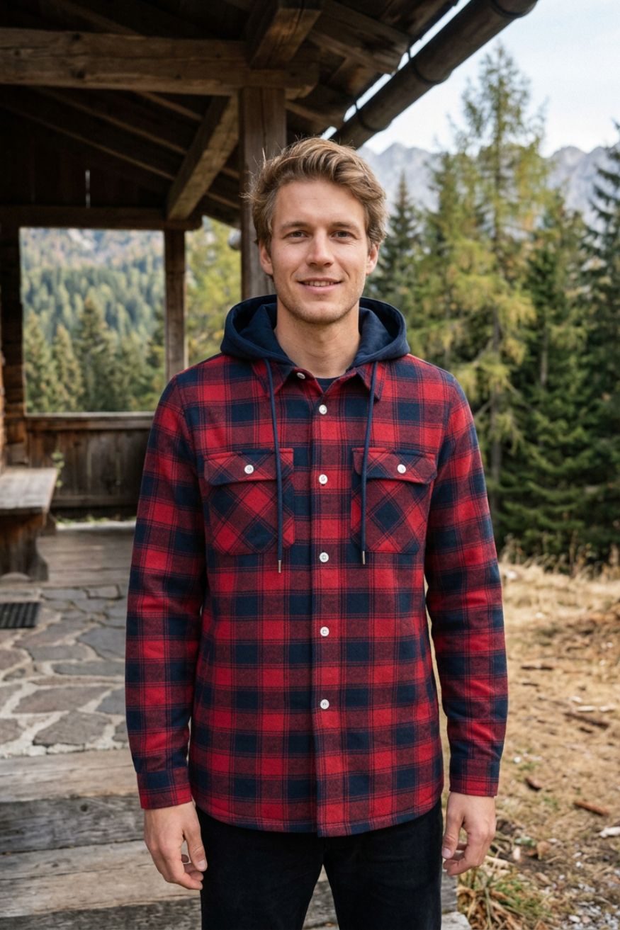 Herren Karierte Kapuzenjacke | Frontreißverschluss & Brusttaschen