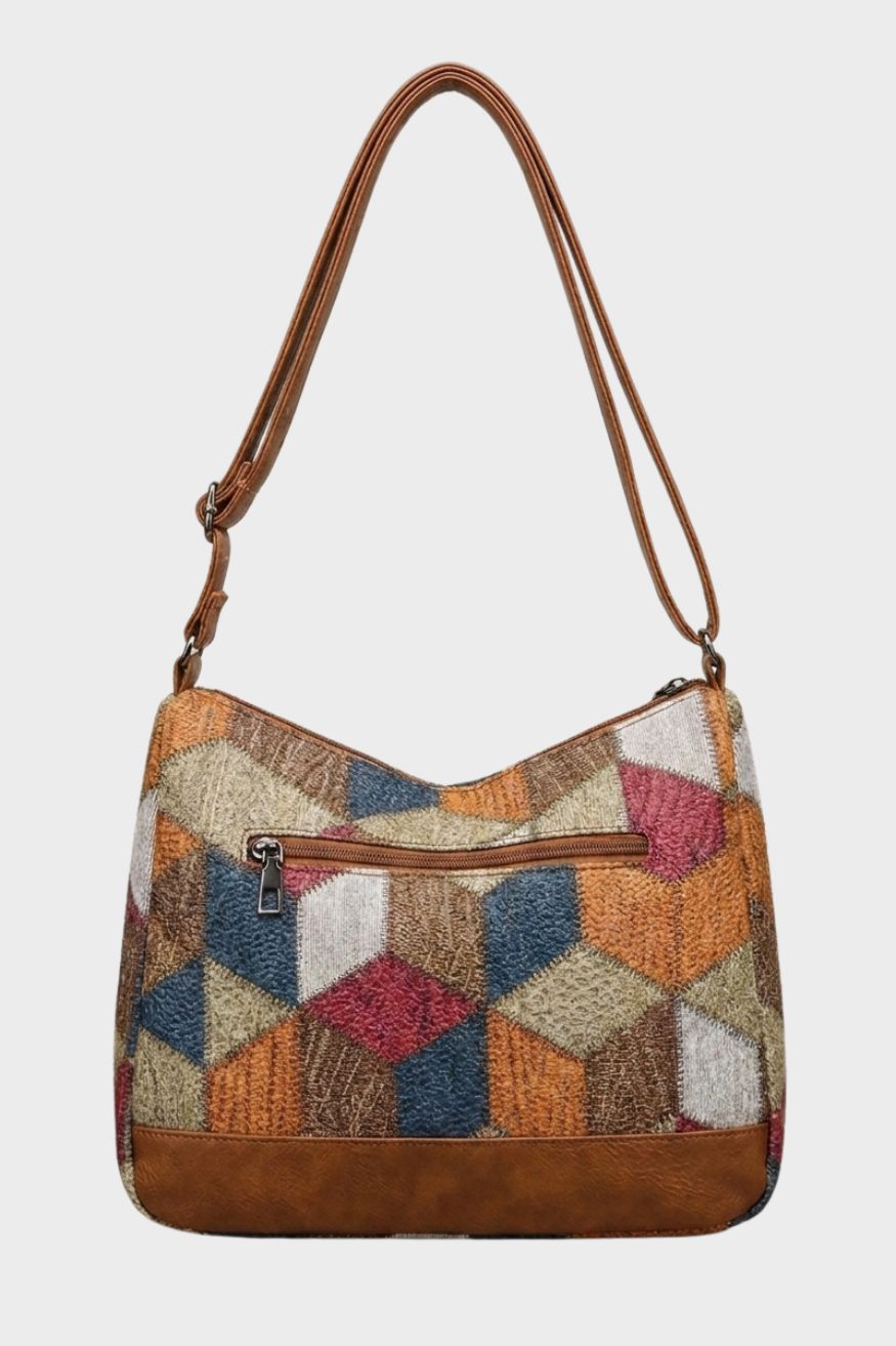 Damen Patchwork-Schultertasche | Verstellbarer Riemen & Reißverschlusstaschen