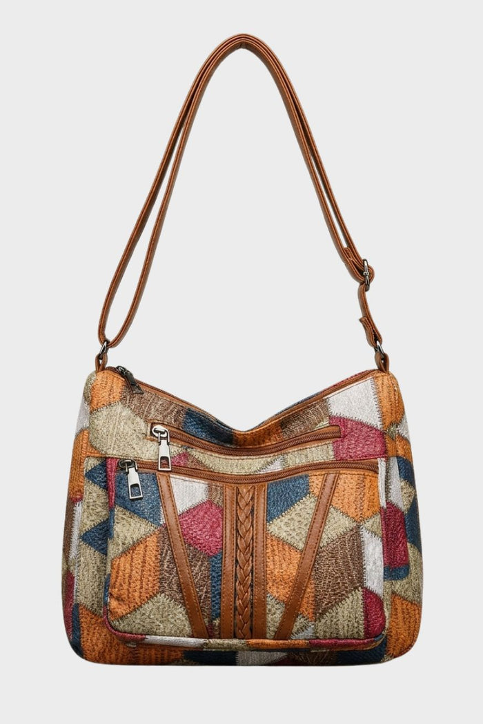 Damen Patchwork-Schultertasche | Verstellbarer Riemen & Reißverschlusstaschen