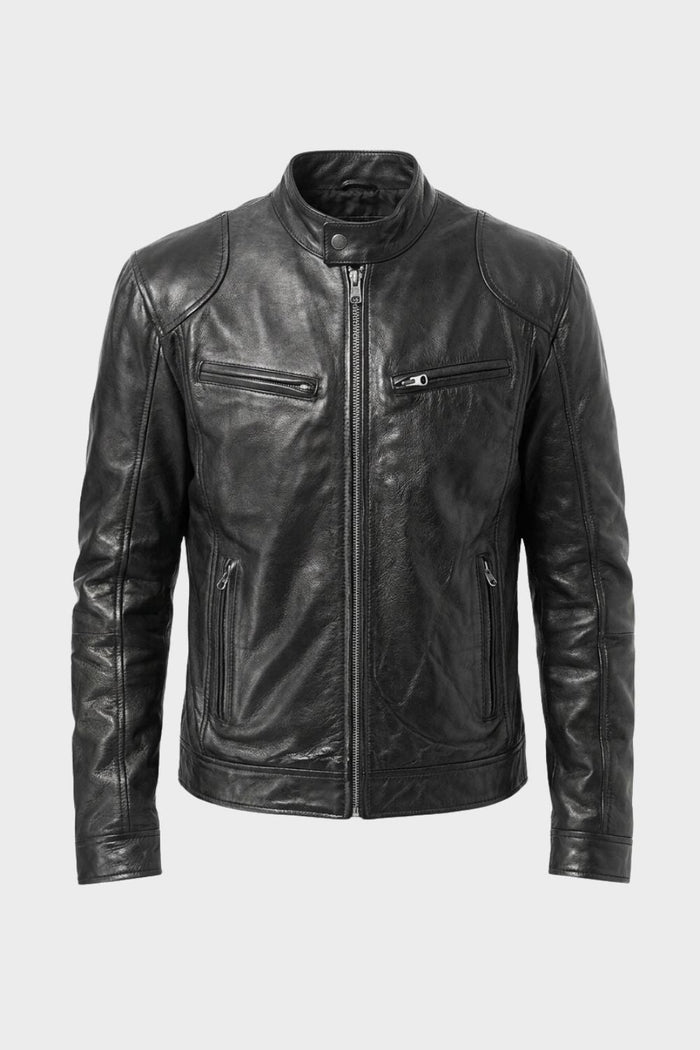 Herren Bikerjacke | Stehkragen & Frontreißverschluss
