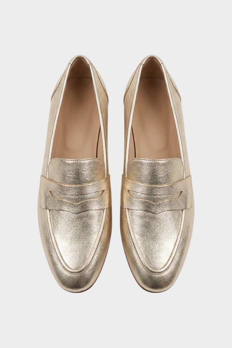 Damen Loafer mit Runder Zehenpartie | Metallic-Optik & Niedriger Absatz