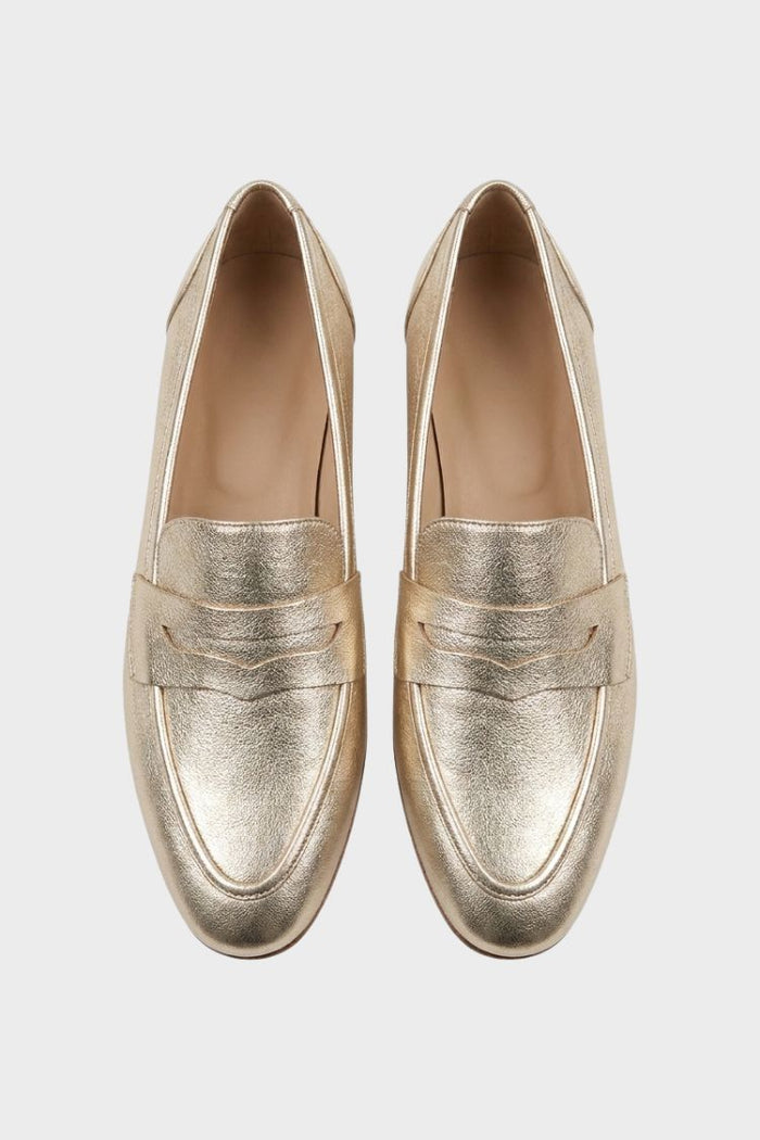 Damen Loafer mit Runder Zehenpartie | Metallic-Optik & Niedriger Absatz