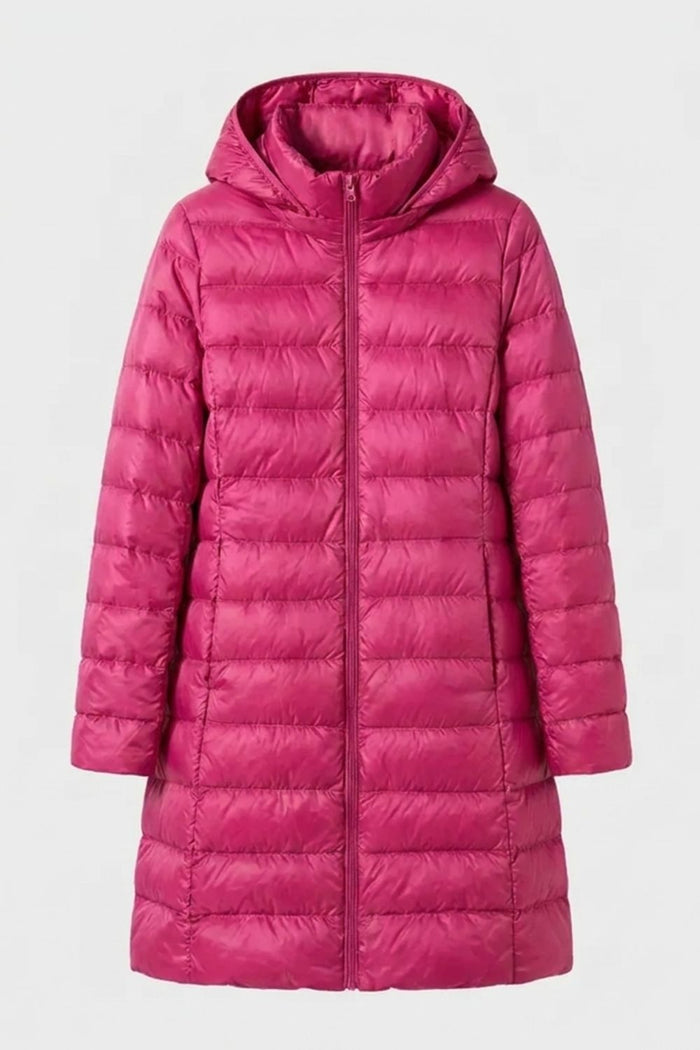 Damen Lange Pufferjacke | Kapuze & Steppdesign