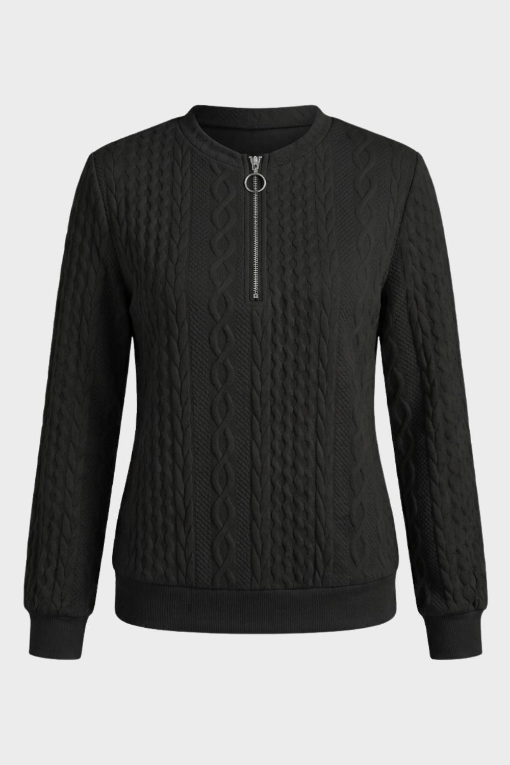 Damen Zipp-Pullover | Zopfmuster & Kurzer Reißverschluss