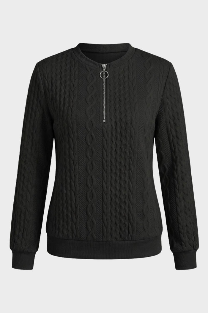 Damen Zipp-Pullover | Zopfmuster & Kurzer Reißverschluss