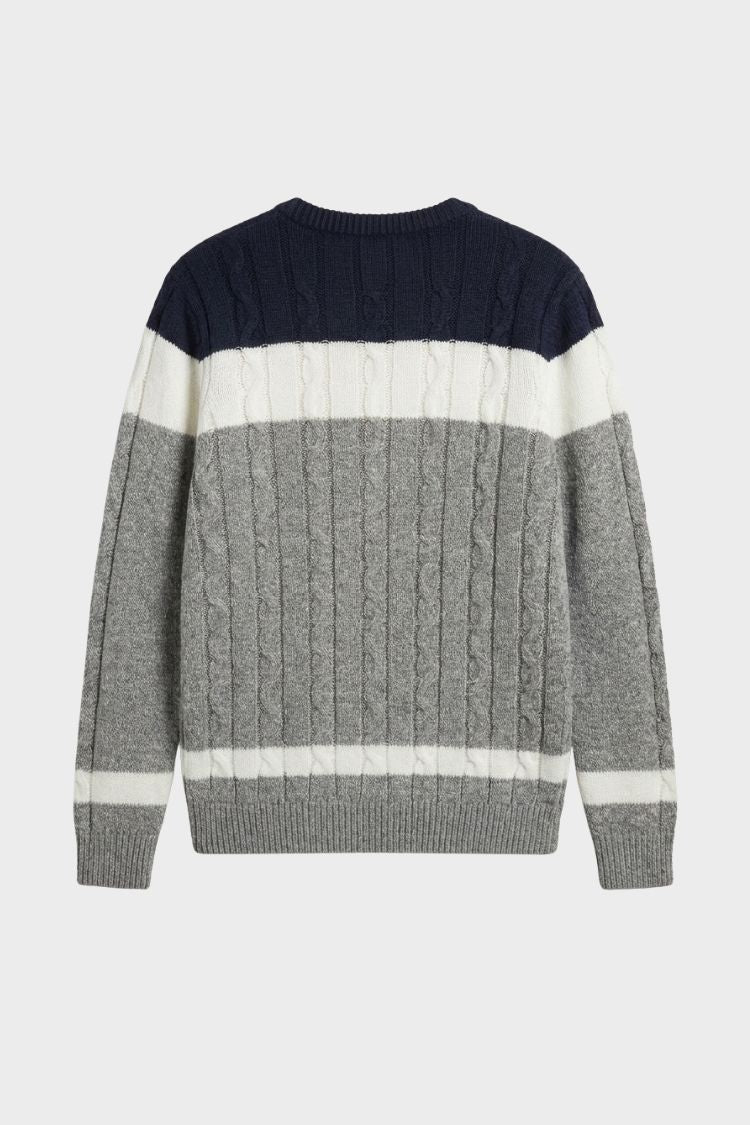 Herren Zopfmuster-Pullover | Rundhalsausschnitt & Farbblockdesign