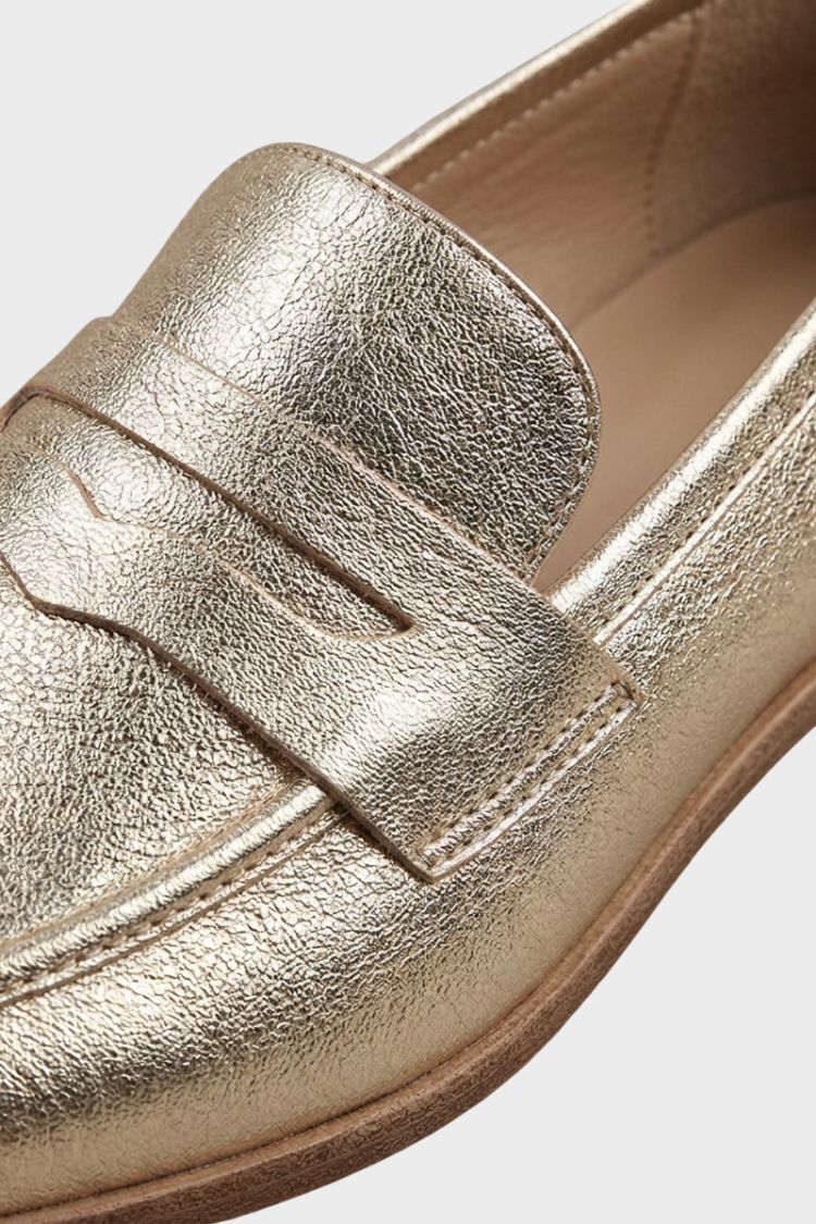Damen Loafer mit Runder Zehenpartie | Metallic-Optik & Niedriger Absatz