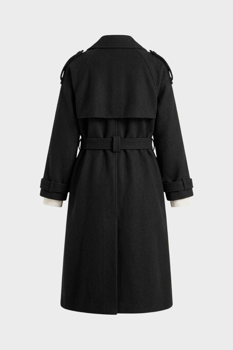 Damen Langer Zweireihiger Mantel | Taillengürtel