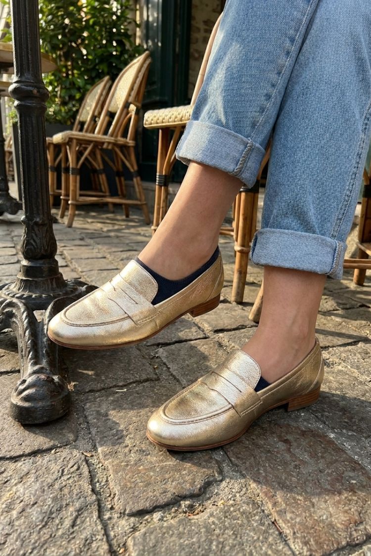 Damen Loafer mit Runder Zehenpartie | Metallic-Optik & Niedriger Absatz