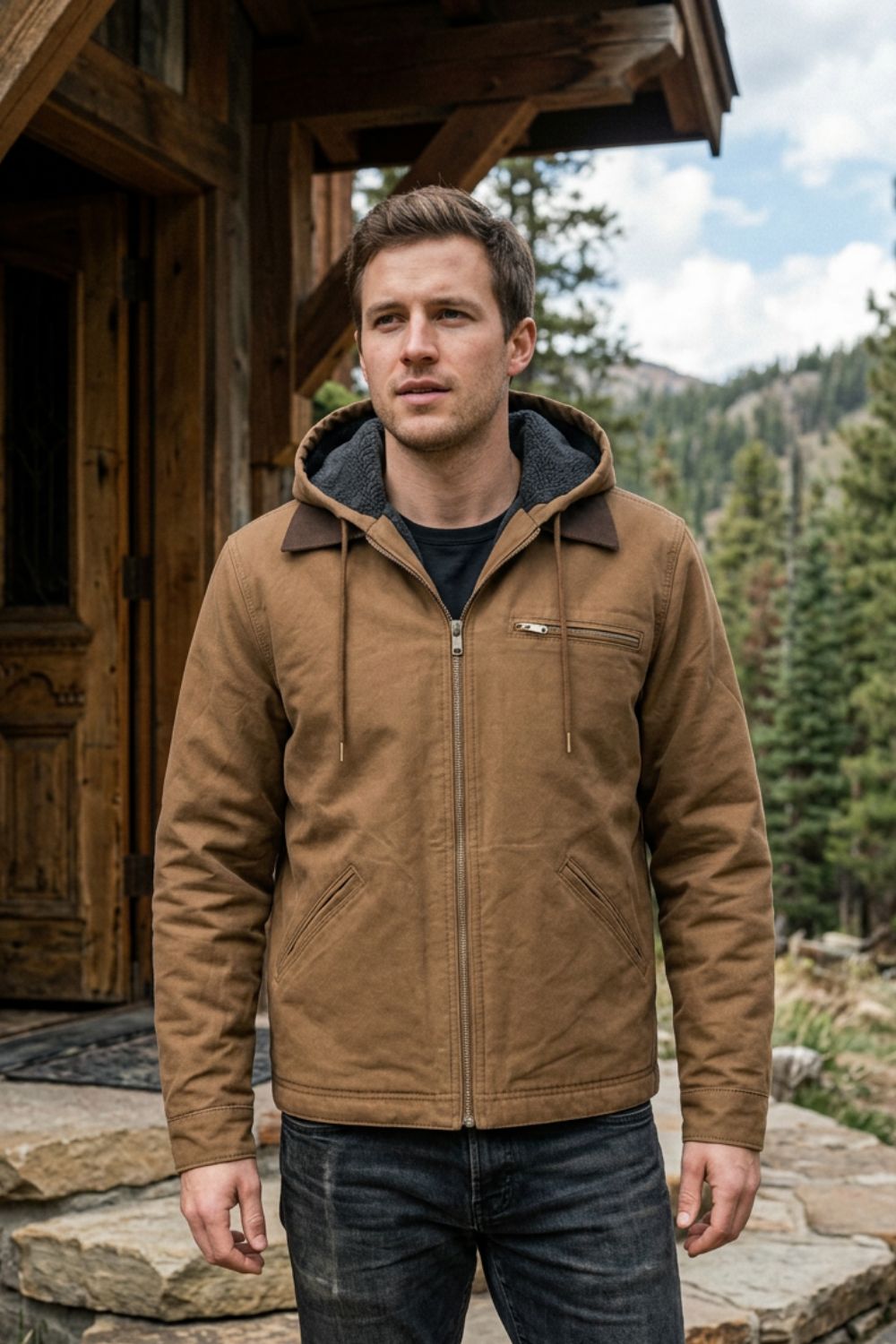 Herren Kapuzen-Utility-Jacke | Frontreißverschluss & Layering-Design
