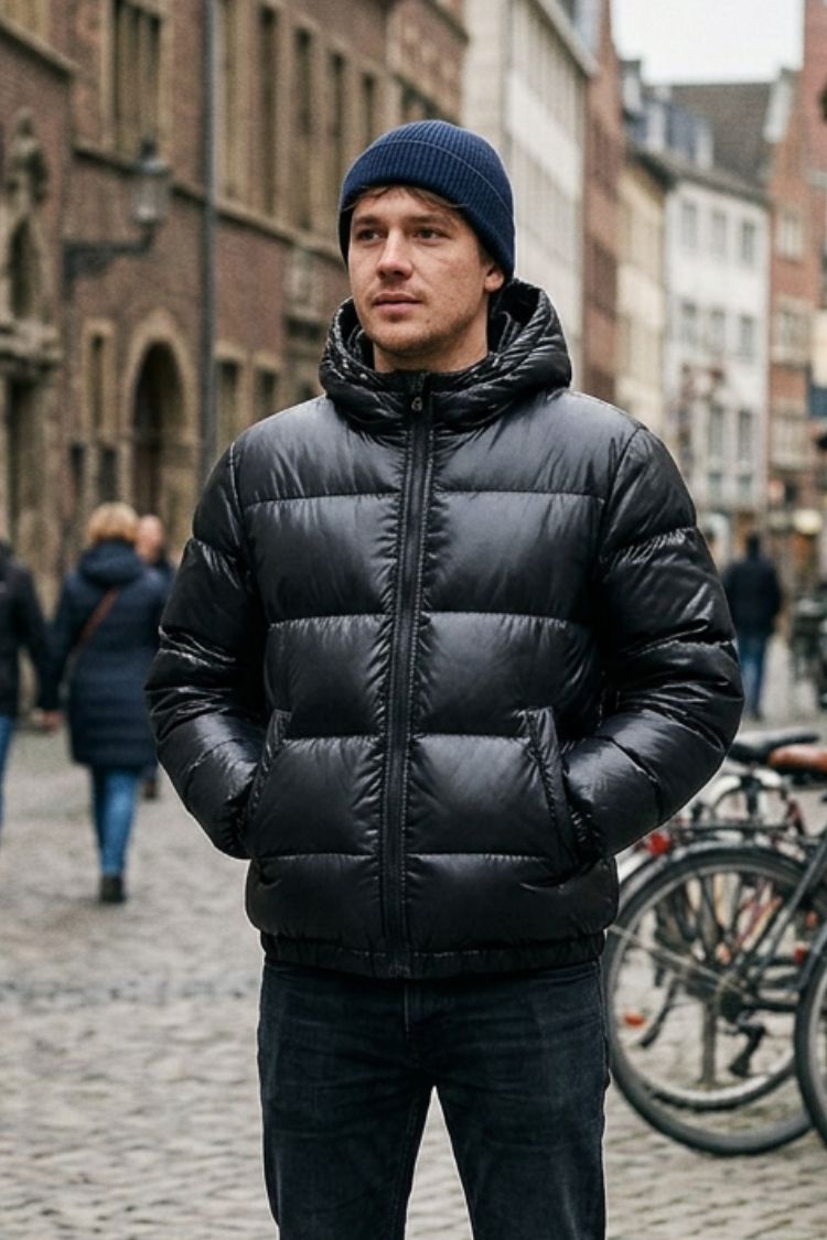 Damen Glänzende Pufferjacke | Kapuzendesign