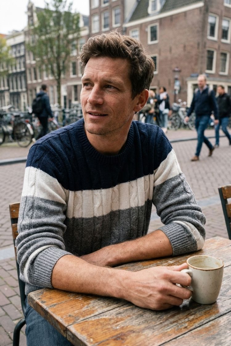 Herren Zopfmuster-Pullover | Rundhalsausschnitt & Farbblockdesign