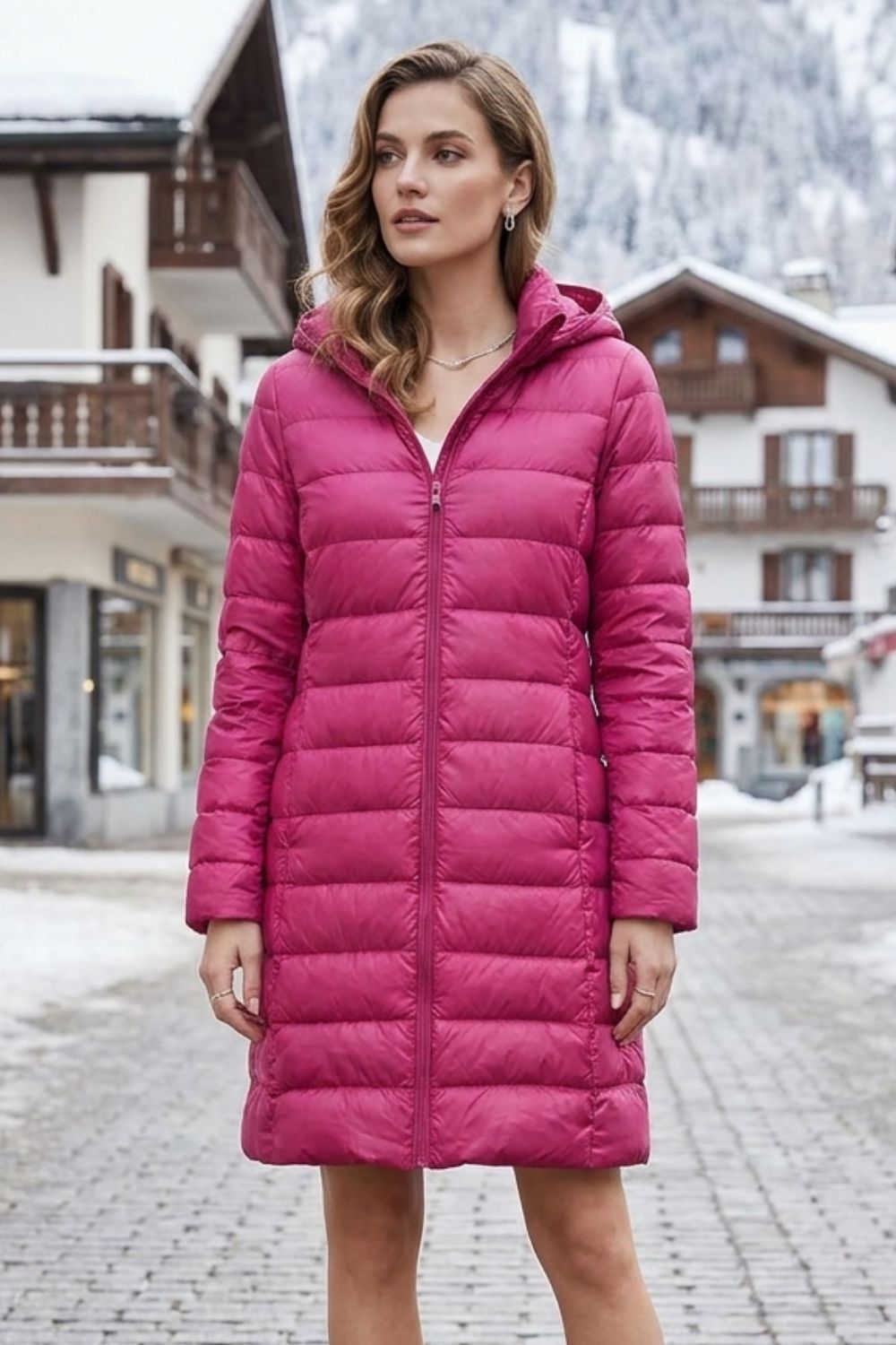 Damen Lange Pufferjacke | Kapuze & Steppdesign