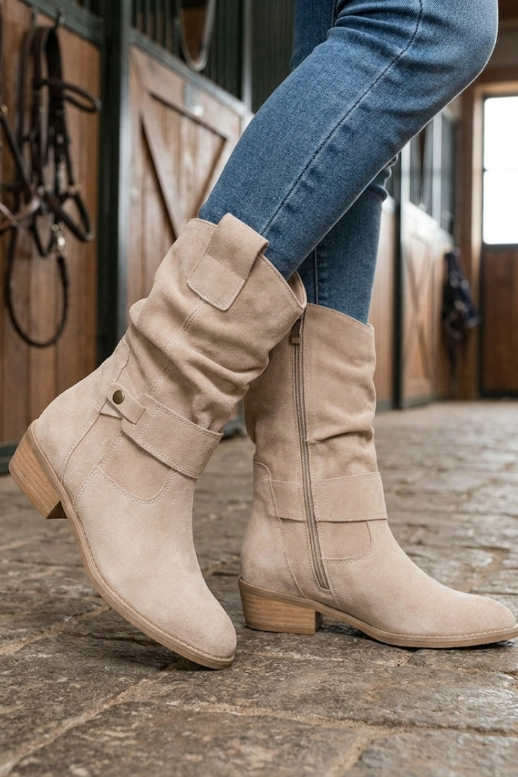 Damen Stiefel in Wadenhöhe | Schnallenriemen & Niedriger Absatz