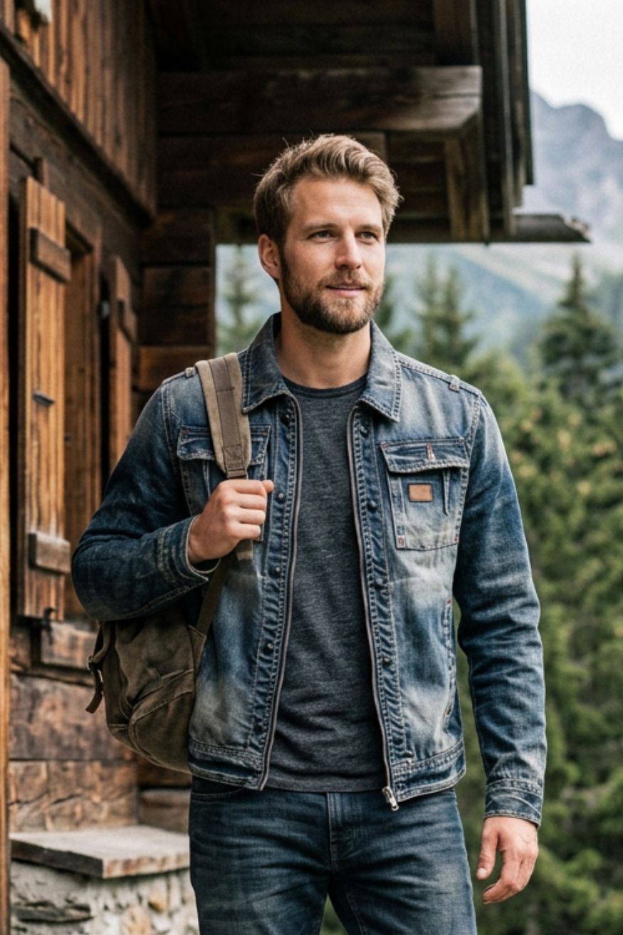 Herren Trucker-Jacke | Brusttaschen & Verwaschene Optik