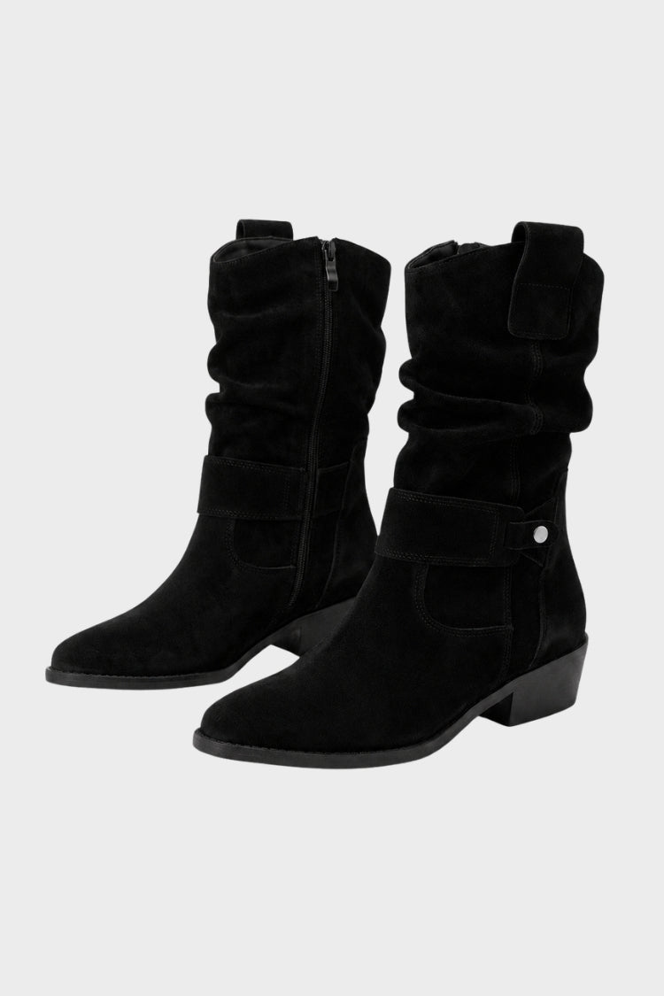 Damen Stiefel in Wadenhöhe | Schnallenriemen & Niedriger Absatz