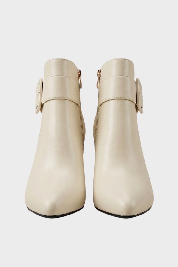 Damen Stiefeletten mit Spitzer Zehenpartie | Oversize-Schnalle & Hoher Absatz