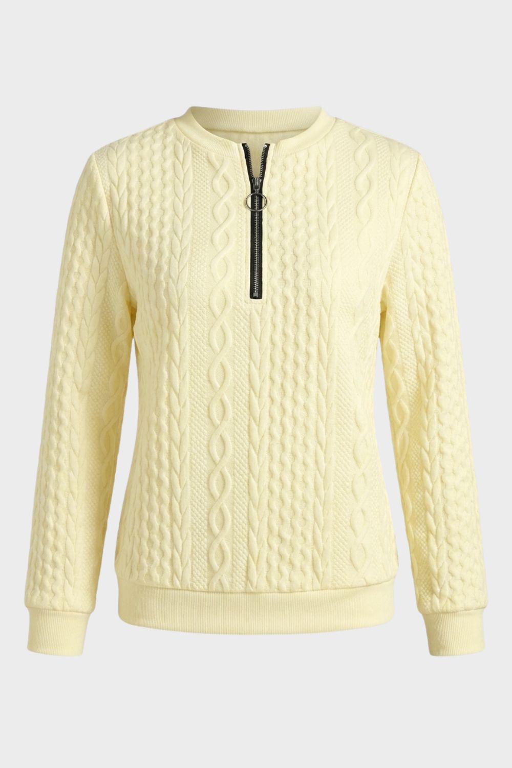 Damen Zipp-Pullover | Zopfmuster & Kurzer Reißverschluss