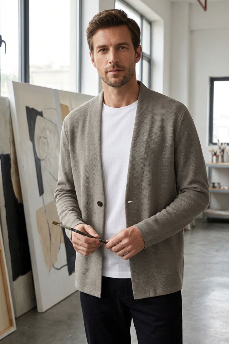 Herren Offene Strickjacke | Knopfdetail & Stehkragen