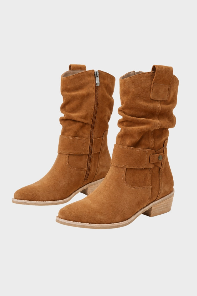 Damen Stiefel in Wadenhöhe | Schnallenriemen & Niedriger Absatz