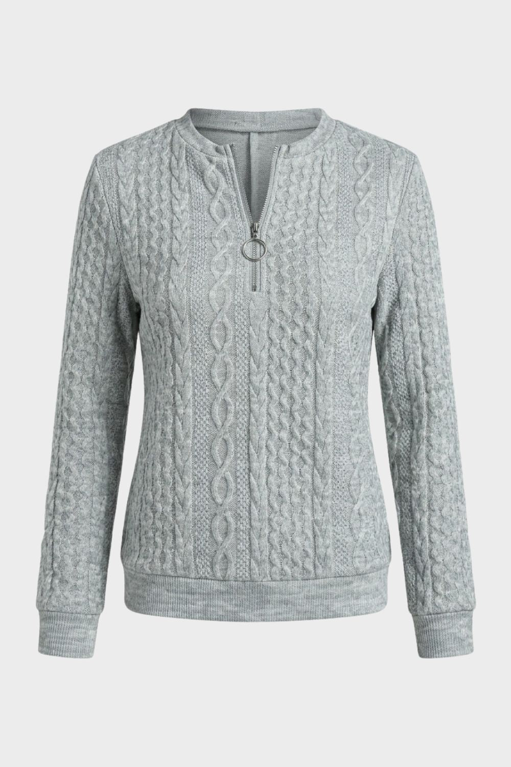 Damen Zipp-Pullover | Zopfmuster & Kurzer Reißverschluss