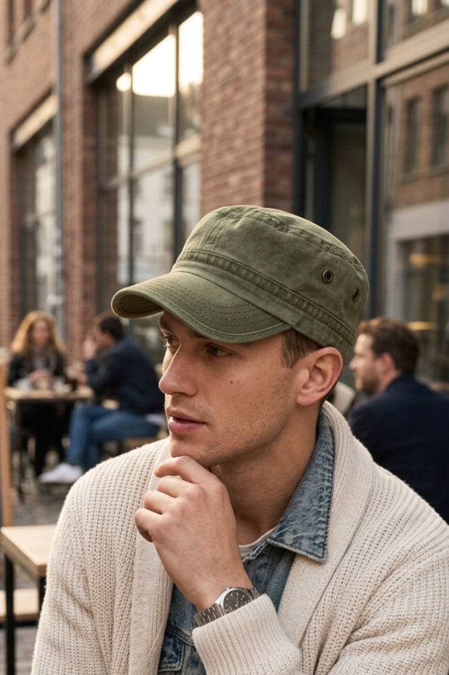 Herren Military-Style Kappe | Kurzer Schirm & Verstellbarer Verschluss