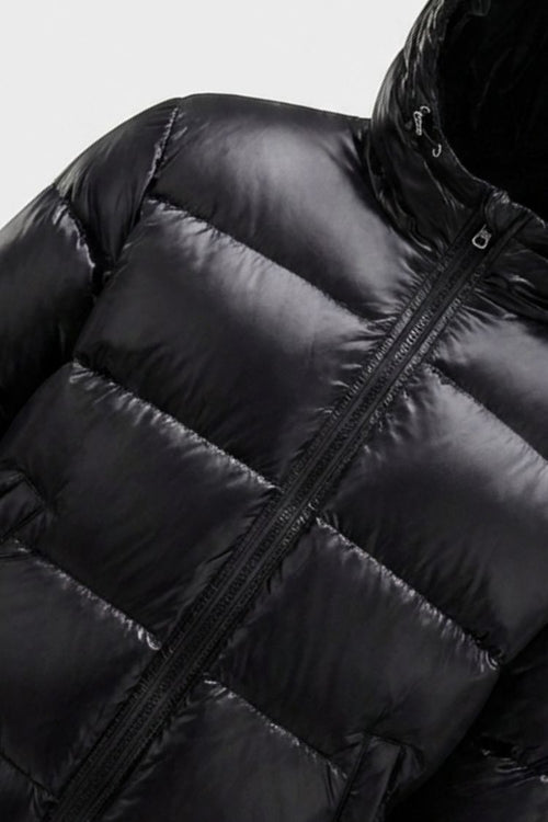 Damen Glänzende Pufferjacke | Kapuzendesign
