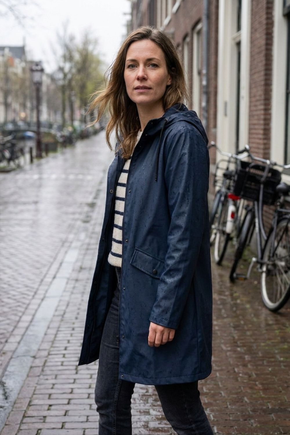 Damen Lange Kapuzenjacke | Knopfleiste